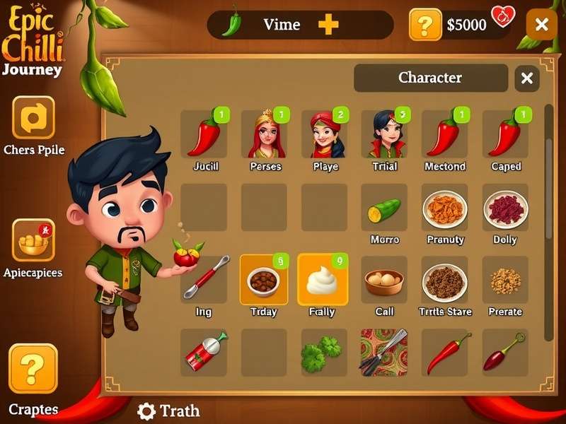 Epic Chilli Journey crafting interface showing various Indian spices and recipes